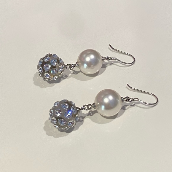 Pearl Crystal Drop Dangle Earrings for Wedding - Picture 4 of 14